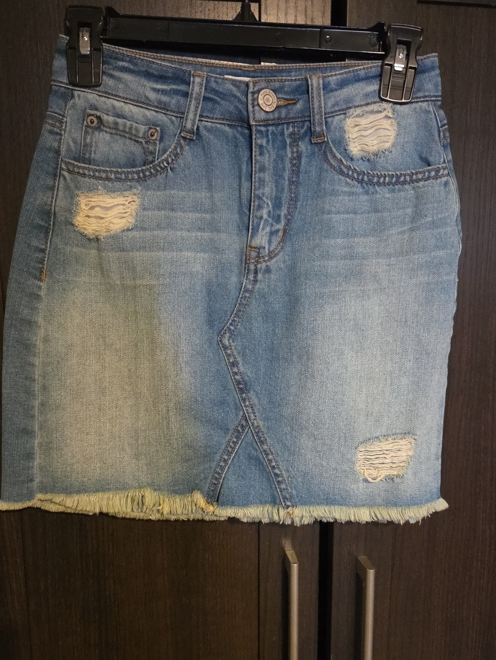 Mudd Light Blue Distressed Denim Mini Skirt